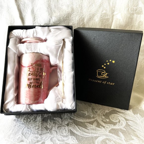 Present of Star Inspirational Teachers Appreciation Mug Lid Spoon Gift Set NIB - Picture 2 of 8